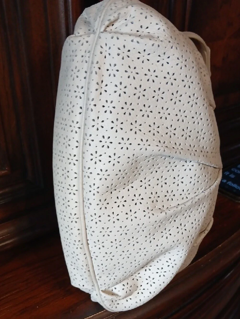 Brighton Cream Laser-Cut Hobo with Jeweled Oval Accent